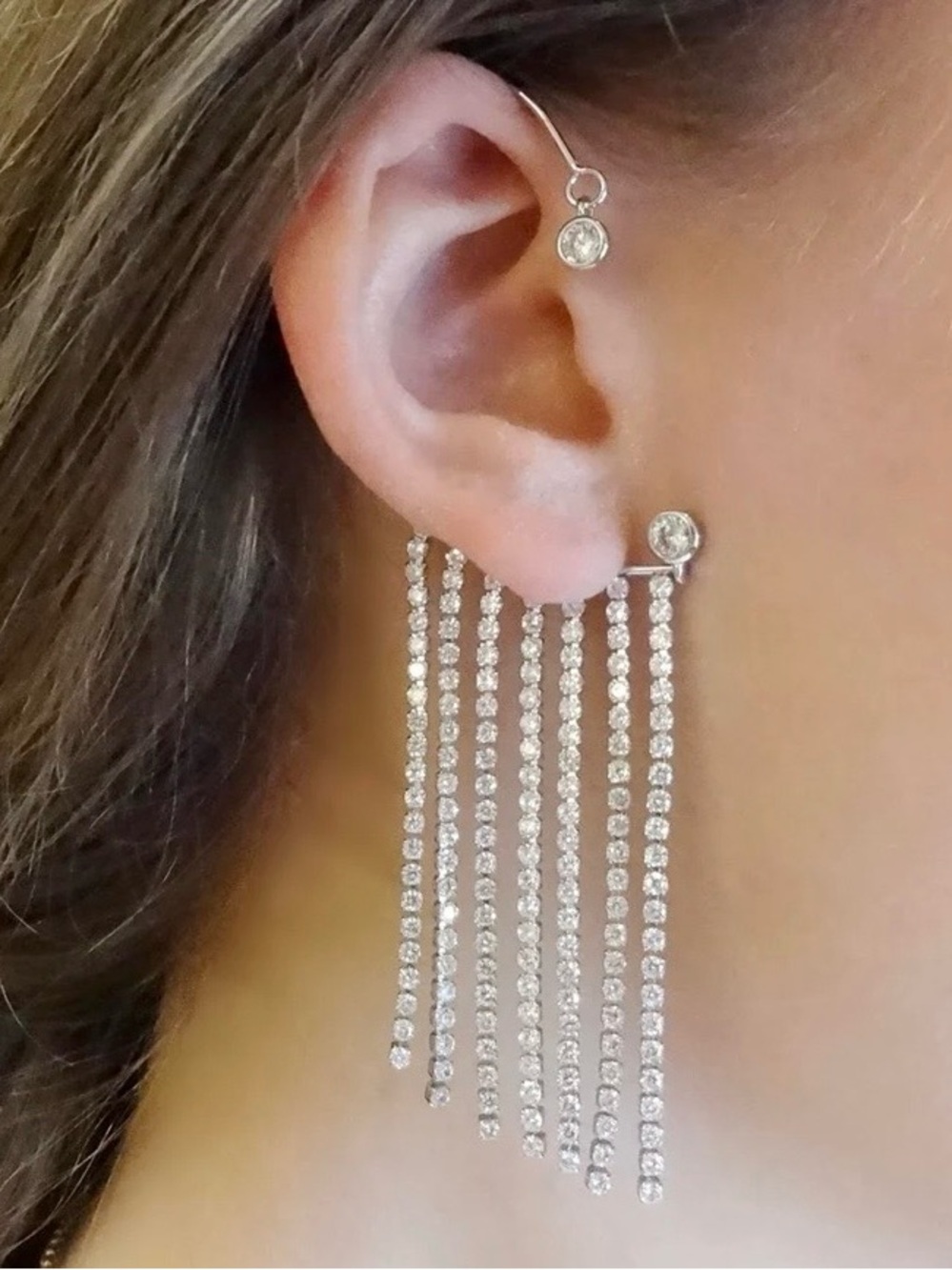 KICHIC CZ Diamond Tassel Ear Wrap Cuff Silver Tassel Earrings